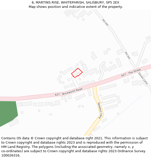 6, MARTINS RISE, WHITEPARISH, SALISBURY, SP5 2EX: Location map and indicative extent of plot