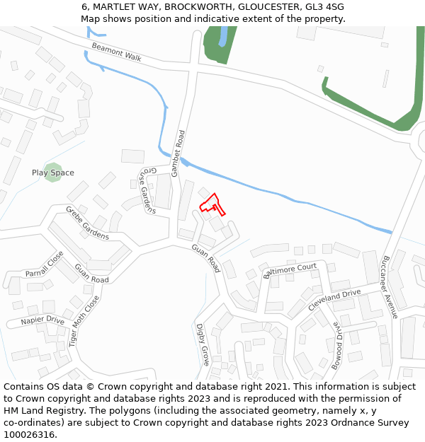 6, MARTLET WAY, BROCKWORTH, GLOUCESTER, GL3 4SG: Location map and indicative extent of plot