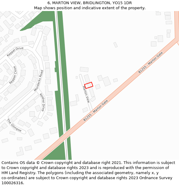 6, MARTON VIEW, BRIDLINGTON, YO15 1DR: Location map and indicative extent of plot