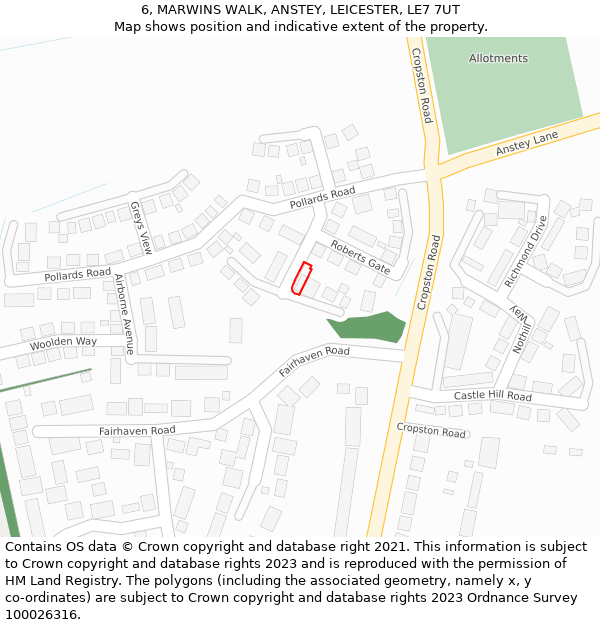 6, MARWINS WALK, ANSTEY, LEICESTER, LE7 7UT: Location map and indicative extent of plot