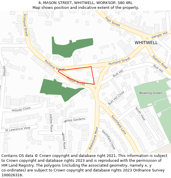 6, MASON STREET, WHITWELL, WORKSOP, S80 4RL: Location map and indicative extent of plot