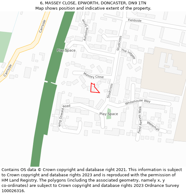 6, MASSEY CLOSE, EPWORTH, DONCASTER, DN9 1TN: Location map and indicative extent of plot