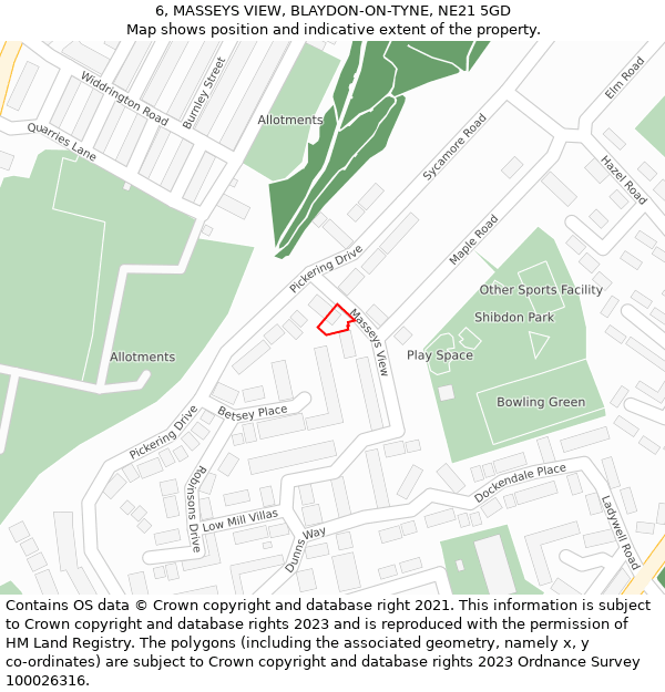 6, MASSEYS VIEW, BLAYDON-ON-TYNE, NE21 5GD: Location map and indicative extent of plot