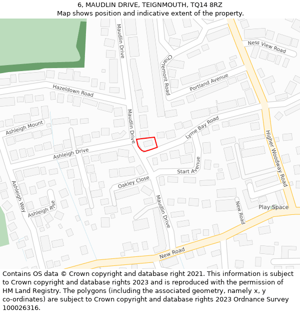 6, MAUDLIN DRIVE, TEIGNMOUTH, TQ14 8RZ: Location map and indicative extent of plot