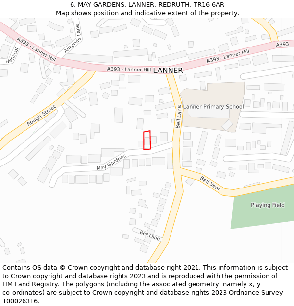 6, MAY GARDENS, LANNER, REDRUTH, TR16 6AR: Location map and indicative extent of plot