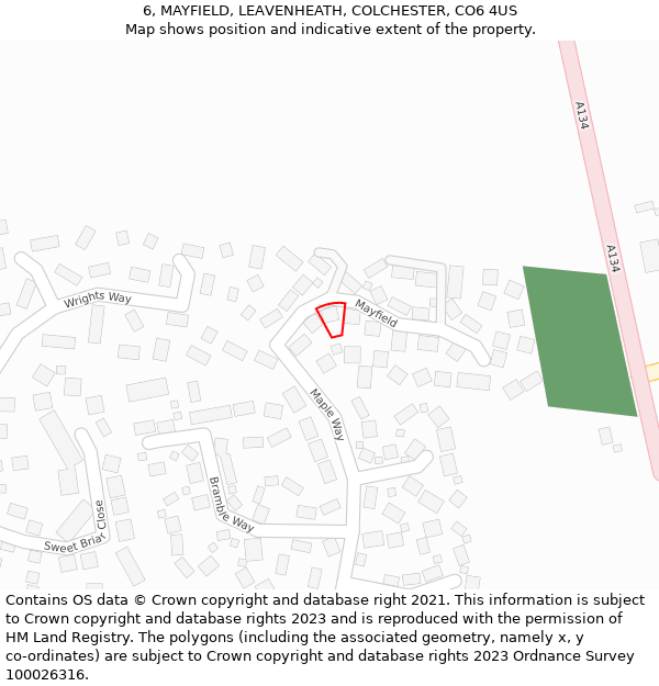 6, MAYFIELD, LEAVENHEATH, COLCHESTER, CO6 4US: Location map and indicative extent of plot