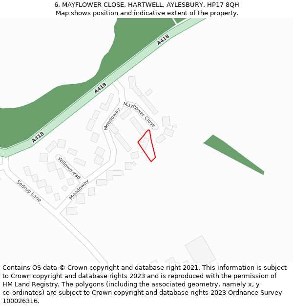 6, MAYFLOWER CLOSE, HARTWELL, AYLESBURY, HP17 8QH: Location map and indicative extent of plot