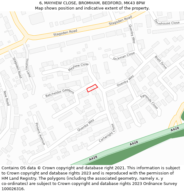 6, MAYHEW CLOSE, BROMHAM, BEDFORD, MK43 8PW: Location map and indicative extent of plot