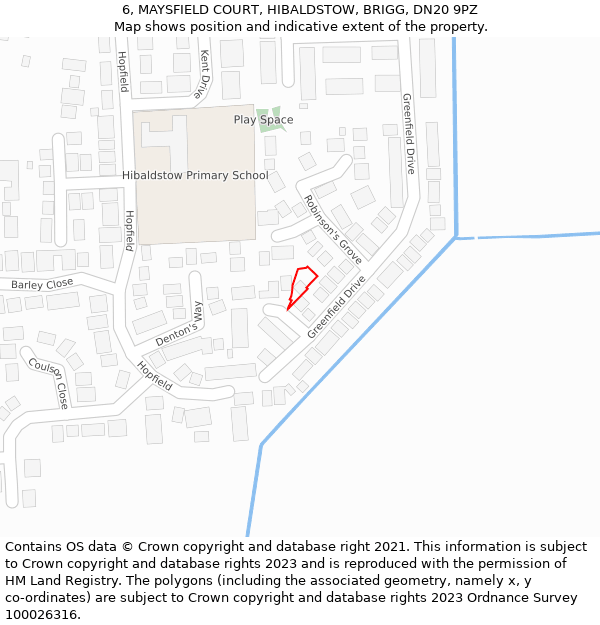 6, MAYSFIELD COURT, HIBALDSTOW, BRIGG, DN20 9PZ: Location map and indicative extent of plot