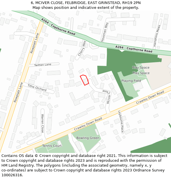 6, MCIVER CLOSE, FELBRIDGE, EAST GRINSTEAD, RH19 2PN: Location map and indicative extent of plot
