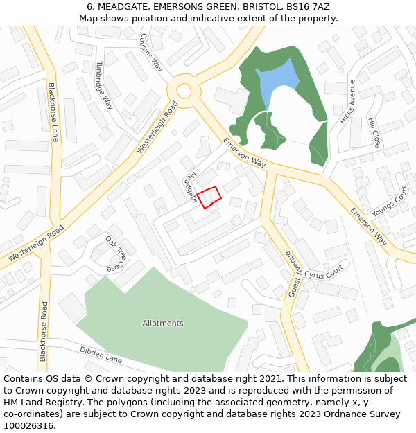 6, MEADGATE, EMERSONS GREEN, BRISTOL, BS16 7AZ: Location map and indicative extent of plot