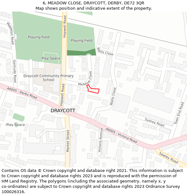 6, MEADOW CLOSE, DRAYCOTT, DERBY, DE72 3QR: Location map and indicative extent of plot