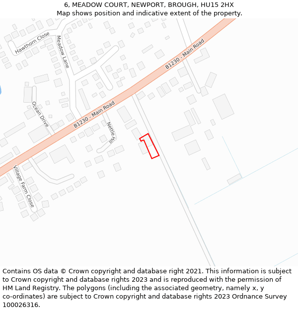 6, MEADOW COURT, NEWPORT, BROUGH, HU15 2HX: Location map and indicative extent of plot