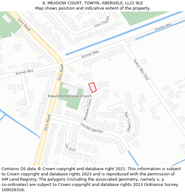 6, MEADOW COURT, TOWYN, ABERGELE, LL22 9LE: Location map and indicative extent of plot