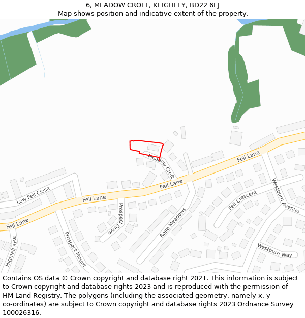 6, MEADOW CROFT, KEIGHLEY, BD22 6EJ: Location map and indicative extent of plot