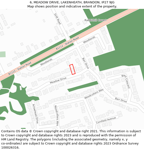 6, MEADOW DRIVE, LAKENHEATH, BRANDON, IP27 9JG: Location map and indicative extent of plot