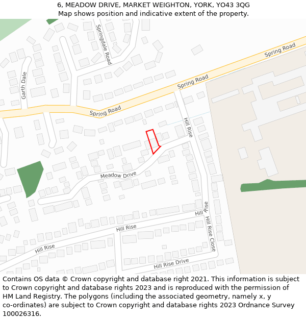 6, MEADOW DRIVE, MARKET WEIGHTON, YORK, YO43 3QG: Location map and indicative extent of plot