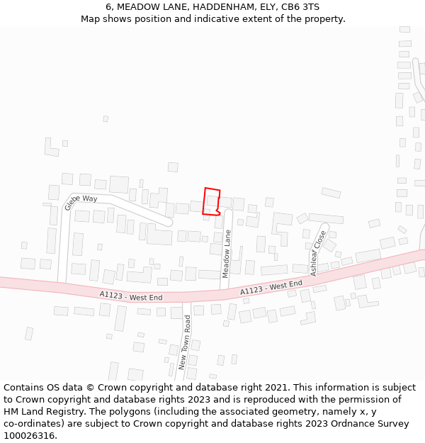 6, MEADOW LANE, HADDENHAM, ELY, CB6 3TS: Location map and indicative extent of plot