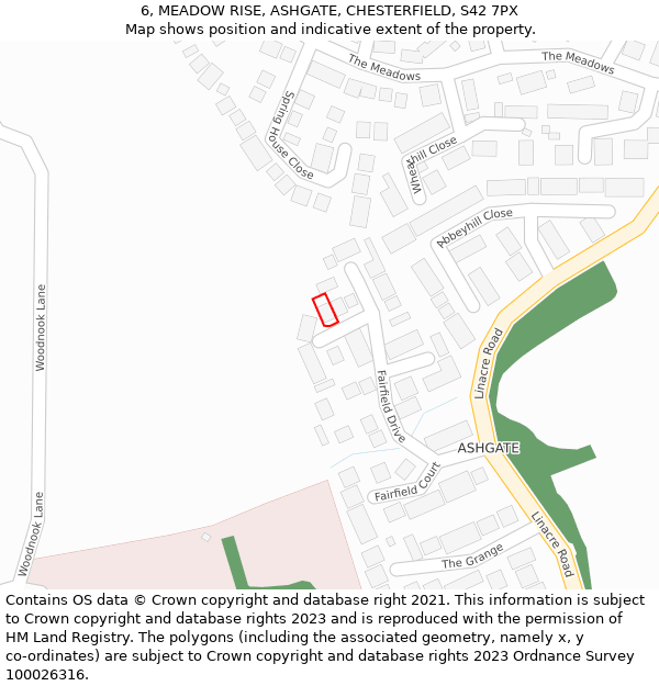 6, MEADOW RISE, ASHGATE, CHESTERFIELD, S42 7PX: Location map and indicative extent of plot