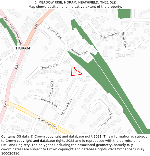 6, MEADOW RISE, HORAM, HEATHFIELD, TN21 0LZ: Location map and indicative extent of plot