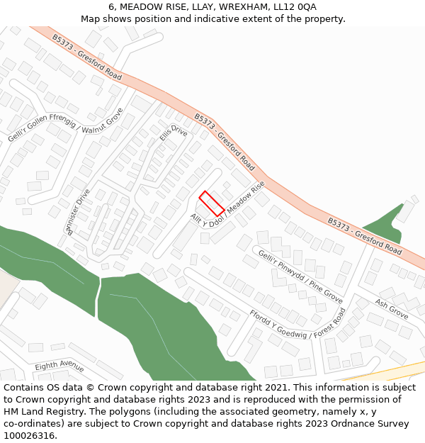 6, MEADOW RISE, LLAY, WREXHAM, LL12 0QA: Location map and indicative extent of plot