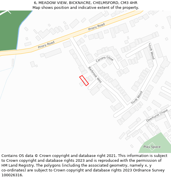 6, MEADOW VIEW, BICKNACRE, CHELMSFORD, CM3 4HR: Location map and indicative extent of plot