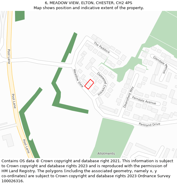 6, MEADOW VIEW, ELTON, CHESTER, CH2 4PS: Location map and indicative extent of plot