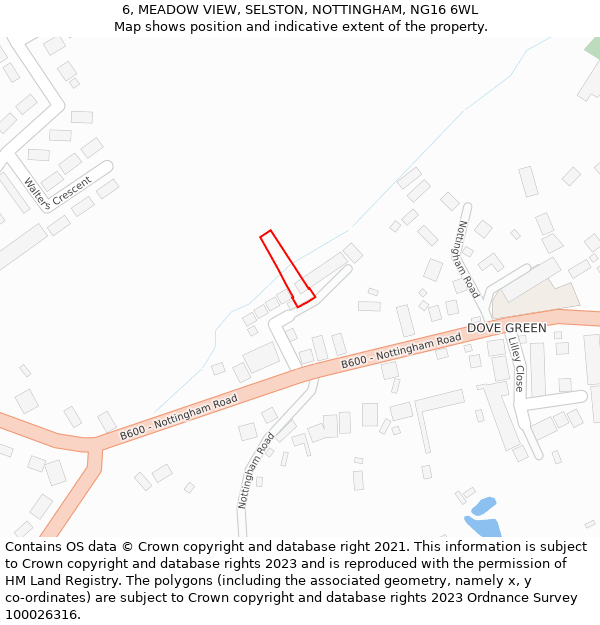 6, MEADOW VIEW, SELSTON, NOTTINGHAM, NG16 6WL: Location map and indicative extent of plot