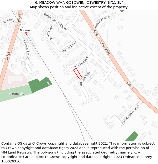 6, MEADOW WAY, GOBOWEN, OSWESTRY, SY11 3LY: Location map and indicative extent of plot
