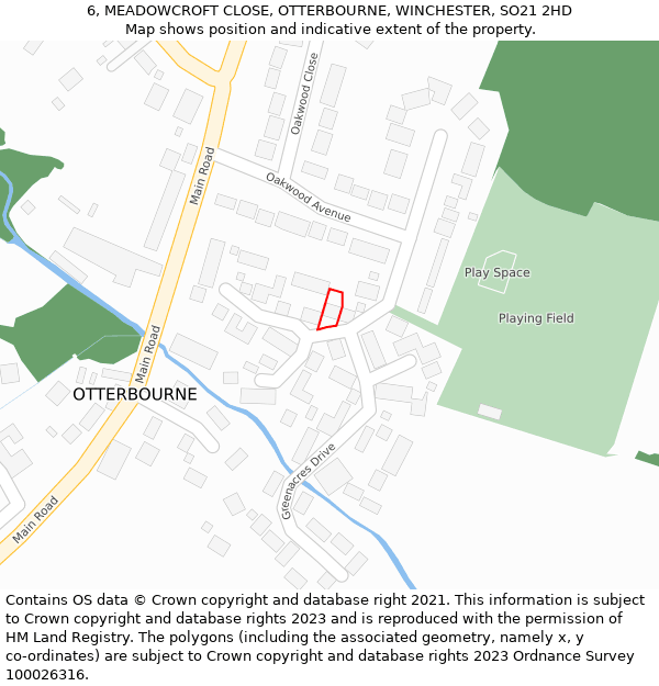 6, MEADOWCROFT CLOSE, OTTERBOURNE, WINCHESTER, SO21 2HD: Location map and indicative extent of plot