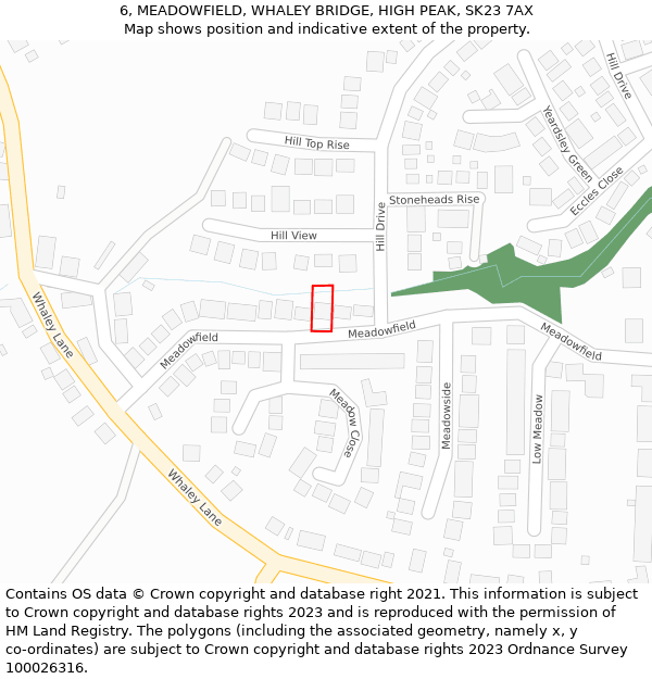 6, MEADOWFIELD, WHALEY BRIDGE, HIGH PEAK, SK23 7AX: Location map and indicative extent of plot