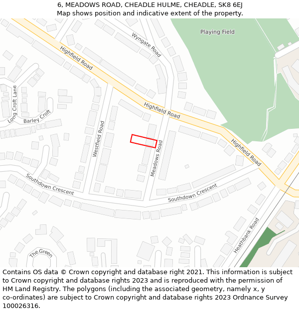 6, MEADOWS ROAD, CHEADLE HULME, CHEADLE, SK8 6EJ: Location map and indicative extent of plot