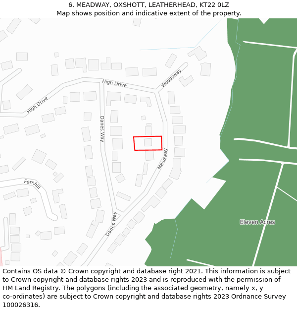 6, MEADWAY, OXSHOTT, LEATHERHEAD, KT22 0LZ: Location map and indicative extent of plot