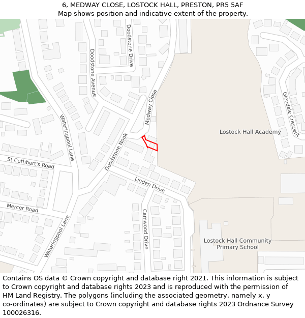 6, MEDWAY CLOSE, LOSTOCK HALL, PRESTON, PR5 5AF: Location map and indicative extent of plot