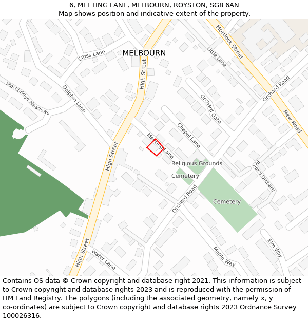 6, MEETING LANE, MELBOURN, ROYSTON, SG8 6AN: Location map and indicative extent of plot