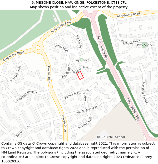 6, MEGONE CLOSE, HAWKINGE, FOLKESTONE, CT18 7FL: Location map and indicative extent of plot