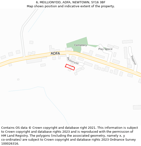 6, MEILLIONYDD, ADFA, NEWTOWN, SY16 3BF: Location map and indicative extent of plot