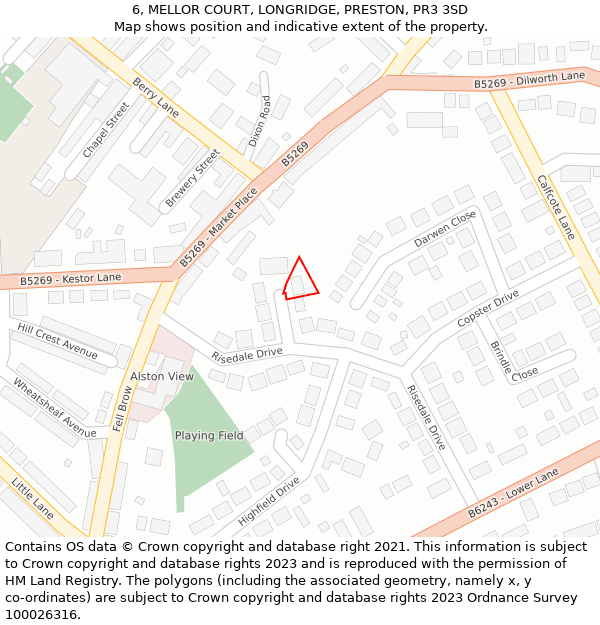 6, MELLOR COURT, LONGRIDGE, PRESTON, PR3 3SD: Location map and indicative extent of plot