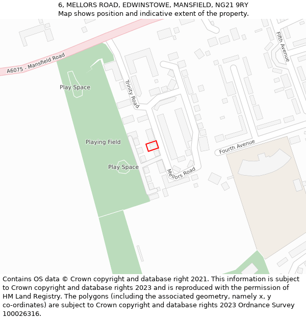 6, MELLORS ROAD, EDWINSTOWE, MANSFIELD, NG21 9RY: Location map and indicative extent of plot