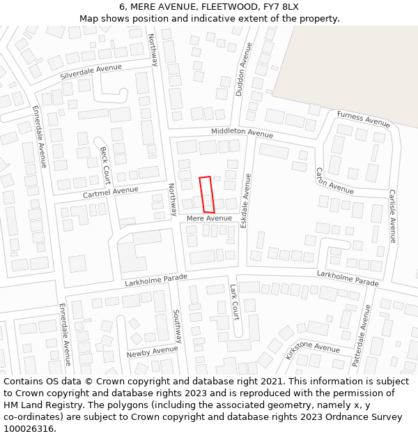 6, MERE AVENUE, FLEETWOOD, FY7 8LX: Location map and indicative extent of plot