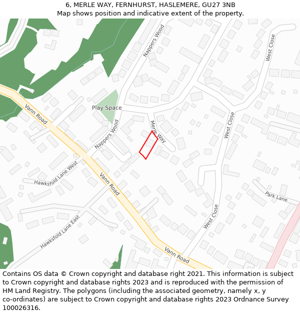 6, MERLE WAY, FERNHURST, HASLEMERE, GU27 3NB: Location map and indicative extent of plot