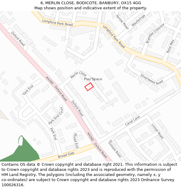 6, MERLIN CLOSE, BODICOTE, BANBURY, OX15 4GG: Location map and indicative extent of plot