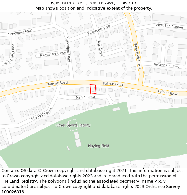 6, MERLIN CLOSE, PORTHCAWL, CF36 3UB: Location map and indicative extent of plot