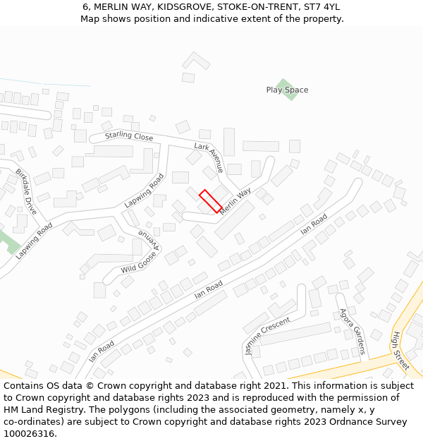 6, MERLIN WAY, KIDSGROVE, STOKE-ON-TRENT, ST7 4YL: Location map and indicative extent of plot