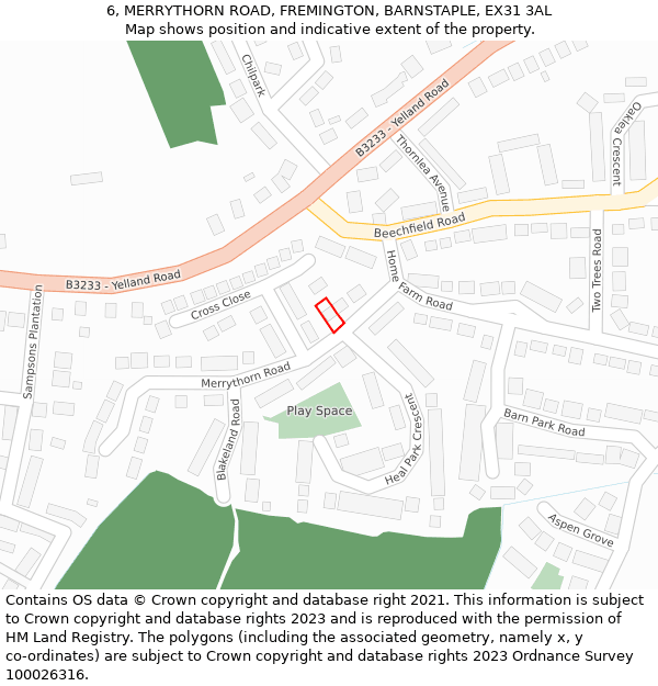 6, MERRYTHORN ROAD, FREMINGTON, BARNSTAPLE, EX31 3AL: Location map and indicative extent of plot