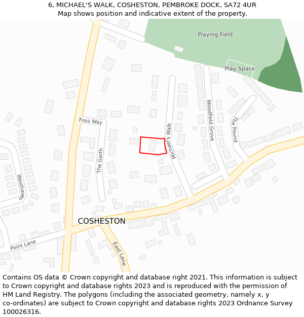 6, MICHAEL'S WALK, COSHESTON, PEMBROKE DOCK, SA72 4UR: Location map and indicative extent of plot