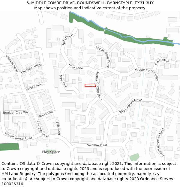 6, MIDDLE COMBE DRIVE, ROUNDSWELL, BARNSTAPLE, EX31 3UY: Location map and indicative extent of plot