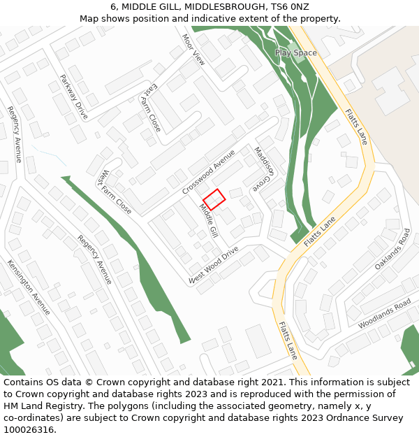 6, MIDDLE GILL, MIDDLESBROUGH, TS6 0NZ: Location map and indicative extent of plot