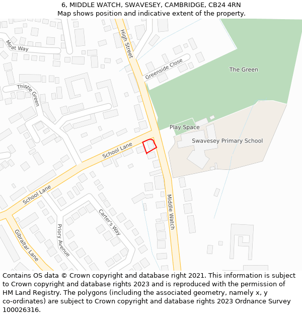 6, MIDDLE WATCH, SWAVESEY, CAMBRIDGE, CB24 4RN: Location map and indicative extent of plot