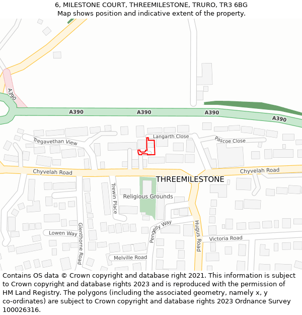 6, MILESTONE COURT, THREEMILESTONE, TRURO, TR3 6BG: Location map and indicative extent of plot